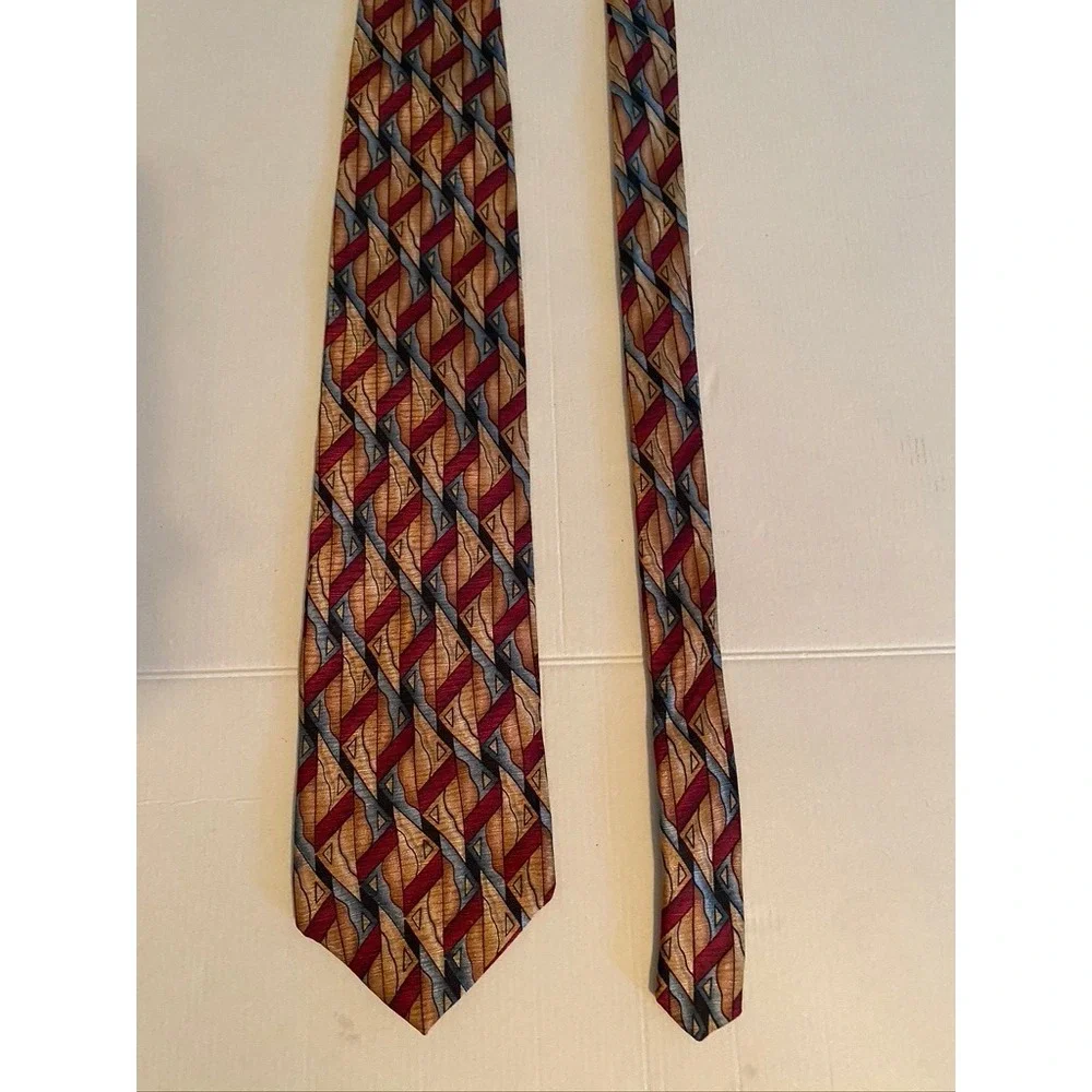 Vodka by Stonehenge Mens Silk Tie Geometric Abstract Gold Burgundy Blue